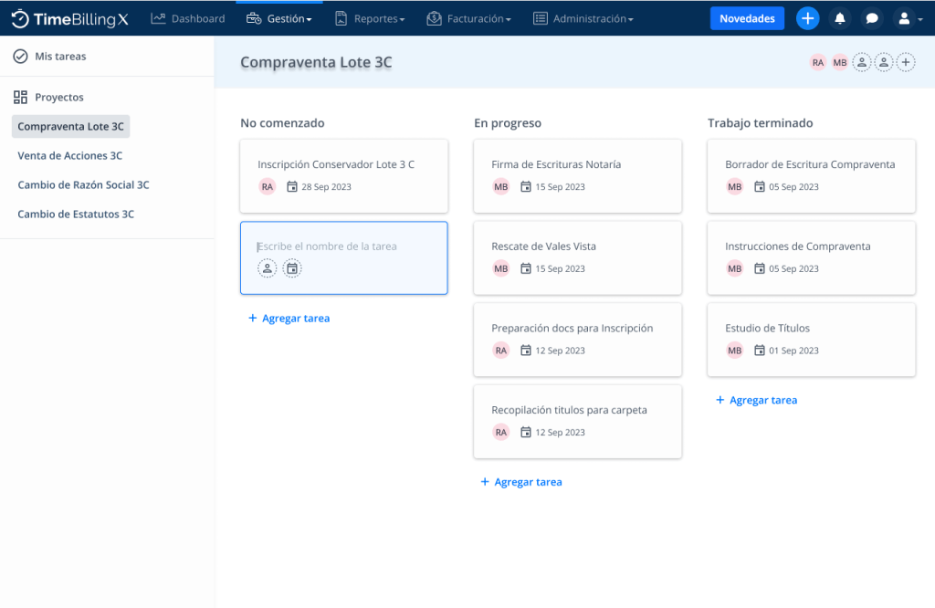 software de productividad y facturación modulo de proyectos
